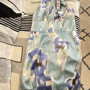 NWT Ann Taylor Strapless Dress in Blue and Cream Floral